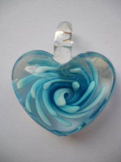 Heart pendant,Glass heart pendant,Turquoise heart
