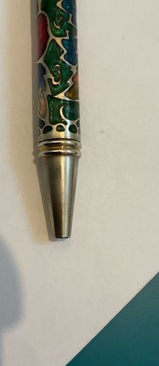 Cloisonne Floral Ink Pen : Vintage (1990) green and gold