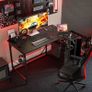 L Shaped Gaming Desk with Power Outlets, 120x70cm Computer Table Small Corner Desk with Large Reversible Storage Shelves, Home Office PC Workstation with Hooks for Writing Study, Black Image 2
