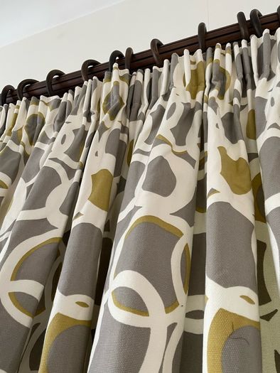 Contemporary Geometric Design Heavy Linen Curtains 2 Pairs 128"w x 87"d