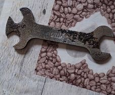 Antique spanner Selby, metal box or bed spanner, Terry's Tappet Spanner made for Old Ford Cars, Machinery and Industrial Assembly spanner DIN 894 size 11 German, DIN 894 size 15 German and a B.O.C. gas bottle cylinder spindle key