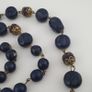 Antique African Style Cobalt Blue Glass & Brass Beads Long Necklace Image 5