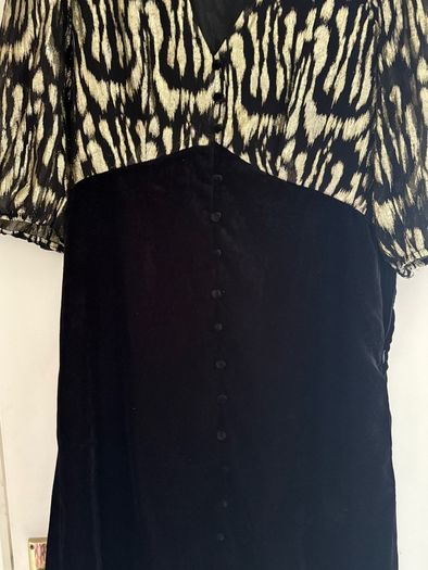 Black velvet dress, with gold shimmer bodice.