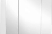 _Mirror Cabinet, Bathroom Storage Cabinet with 3 Doors, for Bathroom, 60 x 15 x 55 cm with Adjustable Shelves, Modern White