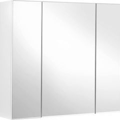 _Mirror Cabinet, Bathroom Storage Cabinet with 3 Doors, for Bathroom, 60 x 15 x 55 cm with Adjustable Shelves, Modern White
