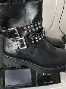 Black Studded Biker Style ankle boots UK5