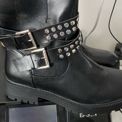Black Studded Biker Style ankle boots UK5