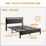 5ft King Size Bed Frame with Storage Upholstered Headboard Shelf Image 9