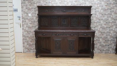Victorian Irish Jacobean Revival Carved Oak Court Cupboard