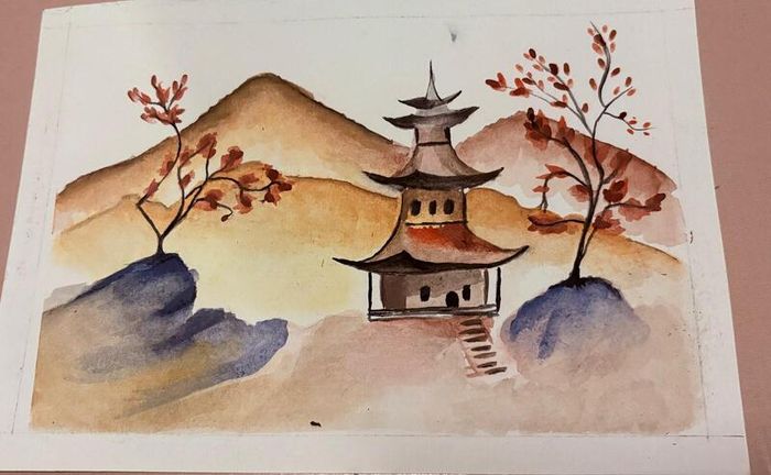 Watercolour painting - House on hill  -A5