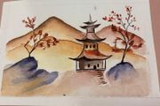 Watercolour painting - House on hill  -A5