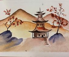 Watercolour painting - House on hill  -A5