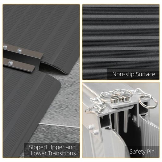 Wheelchair Ramp, 152L x 73Wcm, 272KG Capacity, Folding Aluminium Threshold Ramp with Non-Skid Surface, Transition Plates Above and Below for Home, Steps, Stairs, Curbs, Doorways
