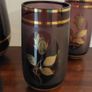 Fabulous Vintage Retro Mid-Century-Modern Hand Blown Tall Glass Pitcher with Six Matching Glasses in Purple/Amethyst Glass with Rose Pattern and Rose Gold Gilt Banding and Frosted Effect Image 8