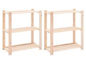 3-Tier Storage Racks 2 pcs 80x38x90 cm Solid Pinewood 150 kg