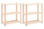 3-Tier Storage Racks 2 pcs 80x38x90 cm Solid Pinewood 150 kg