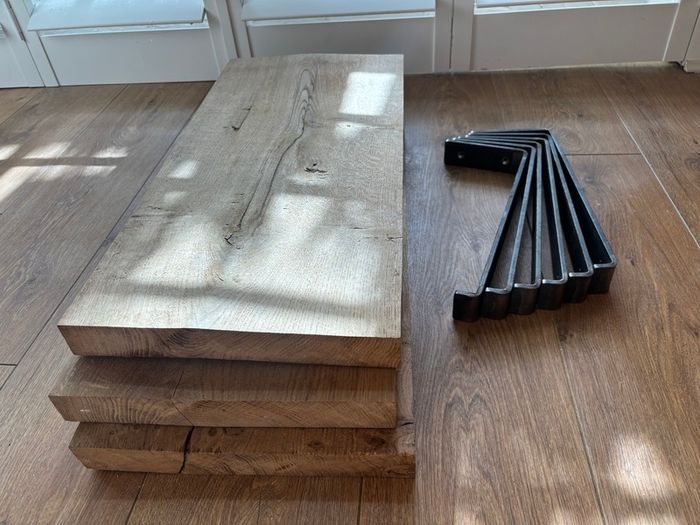 Chunky Solid Rustic Wood Shelves with Heavy Duty Steel Brackets