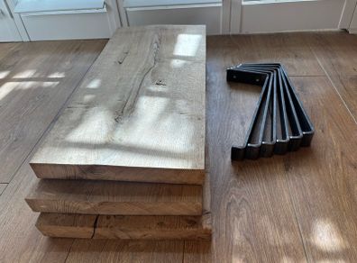Chunky Solid Rustic Wood Shelves with Heavy Duty Steel Brackets