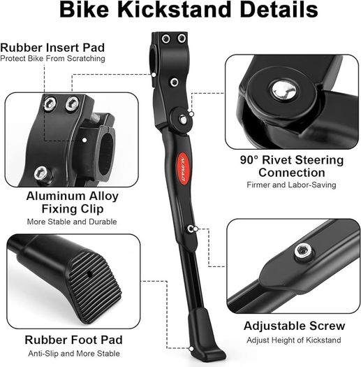 NEW SALE | Premium Bike Kickstand, Aluminium Alloy Adjustable Height Rear Side Bicycle Kick Stand, Suitable for Mountain Bike and Road Bike of 24Inch-28 Inch, Come With Allen Wrench 2PCS