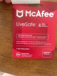McAfee Lifesafe 3 year anti virus