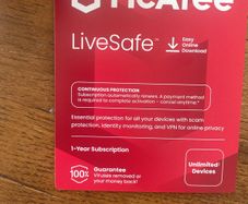 McAfee Lifesafe 3 year anti virus