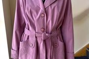 Dusty Pink Belted Jacket, Lightweight Spring Coat, Embroidered Detail, Chic Women's Blazer Size XL/XXL