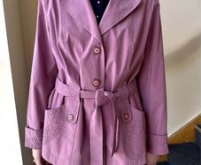 Dusty Pink Belted Jacket, Lightweight Spring Coat, Embroidered Detail, Chic Women's Blazer Size XL/XXL