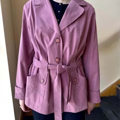Dusty Pink Belted Jacket, Lightweight Spring Coat, Embroidered Detail, Chic Women's Blazer Size XL/XXL