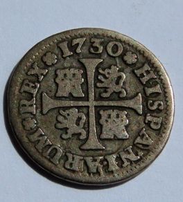 1730 Spanish Colonial Silver 1/2 Real Scarce Crowned M (Madrid) Philip V of Spain