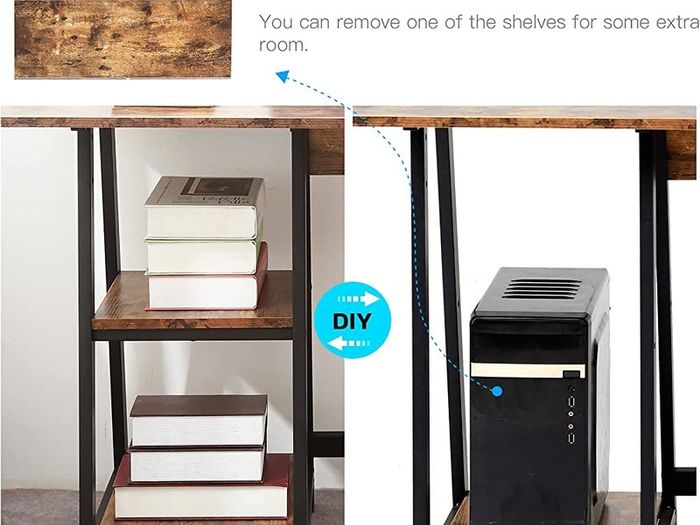 Computer Desk, Writing Desk with 4 Tier DIY Storage Shelves on Left or Right, 120 60 122cm Work Table for Office Living Room, Steel Frame, Industrial (FREE SHIPPING)