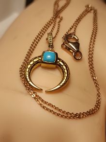 Gold Plated Sterling Silver Turquoise Cresent Shaped Pendant