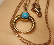 Gold Plated Sterling Silver Turquoise Cresent Shaped Pendant