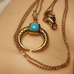 Gold Plated Sterling Silver Turquoise Cresent Shaped Pendant