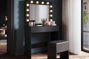 dressing table with stool, illuminated mirror, drawers, cosmetic table with 12 lights, 10 adjustable brightness, 3 colors, dressing table chest of drawers for bedroom, black, 80x40x140cm.