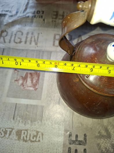 Copper Tea Kettle Blue-and-White Delf Ceramic Handle and matching Lid Knob, Postage Available