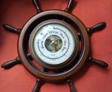 Midcentury Stockburger Aneroid Ships Wheel Barometer