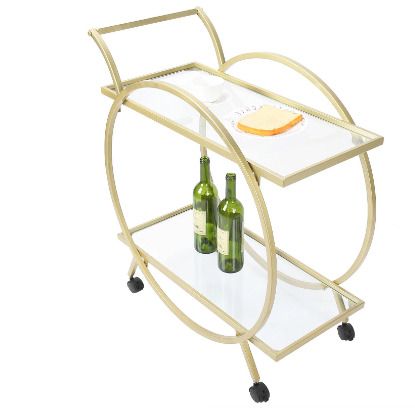BRAND NEW Drinks Trolley, Stylish Metal Serving Cart with 2 Glass Shelves on Wheels, for Cocktails, Spirits, Wine & Beverages