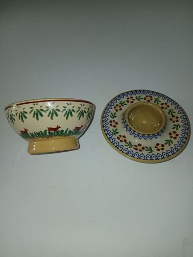 Rare ? Small red dog or pig pattern bowl and old rose eggcup