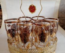 Vintage Glass Carrier with 6 Highball Glasses