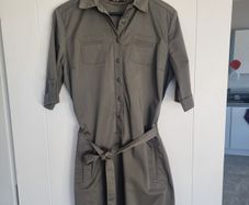 Khaki Midi Reiss Cotton Shirt Dress, Size 14