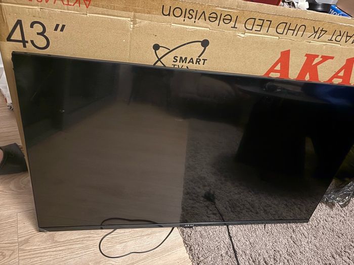 Tv with no remote (button can be used) and no stand.. Box included