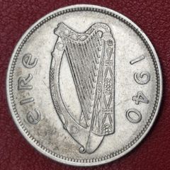 Ireland 1940 half crown silver coin