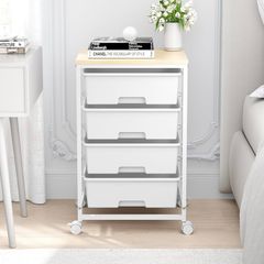 Multipurpose Storage Drawer Unit with Lockable Wheels, Utility Rolling Storage Cart for Home Office Classroom, Bright White