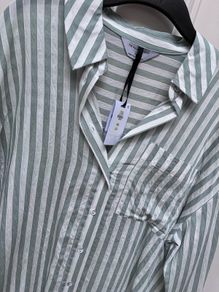 New Oversized shirt in sage and white vertical stripes - XS - suit sizes 6-14
