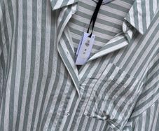 New Oversized shirt in sage and white vertical stripes - XS - suit sizes 6-14
