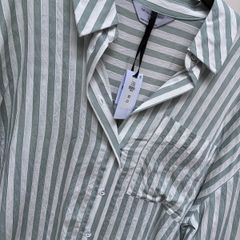 New Oversized shirt in sage and white vertical stripes - XS - suit sizes 6-14