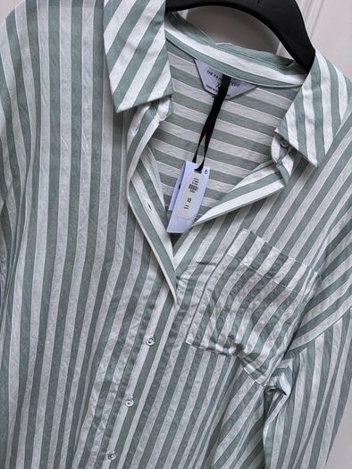 New Oversized shirt in sage and white vertical stripes - XS - suit sizes 6-14