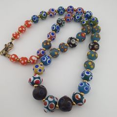Antique Venetian Style Thousand Skunk Eyes Glass Beads Necklace