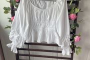 Bershka white 100% cotton long sleeve top medium