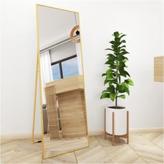 Full Length Mirror 140x50cm Free Standing, Hanging or Leaning, Large Floor Mirror with Gold Aluminum Alloy Frame for Living Room or Bedroom